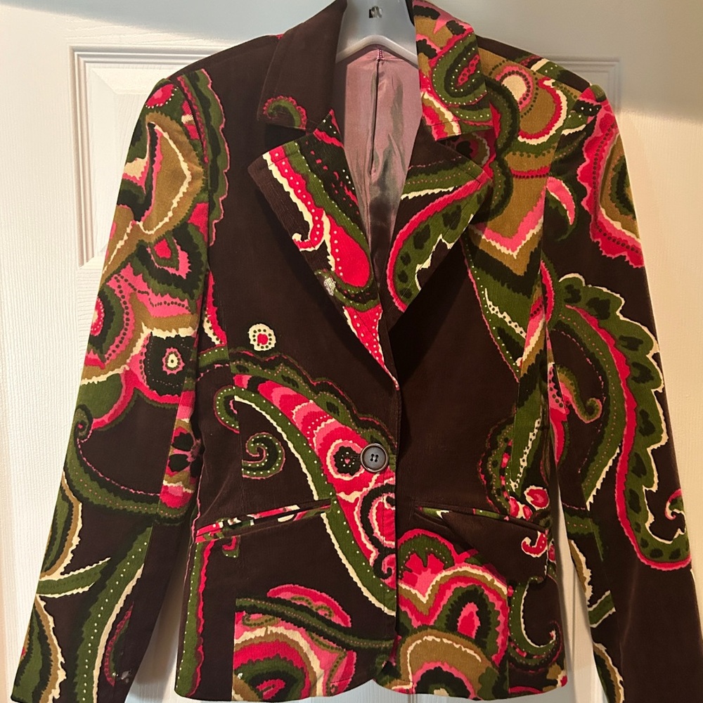 Trina Turk Brown/Pink Funky Vintage Paisley Corduroy Ladies Blazer Sz 6 Mint
